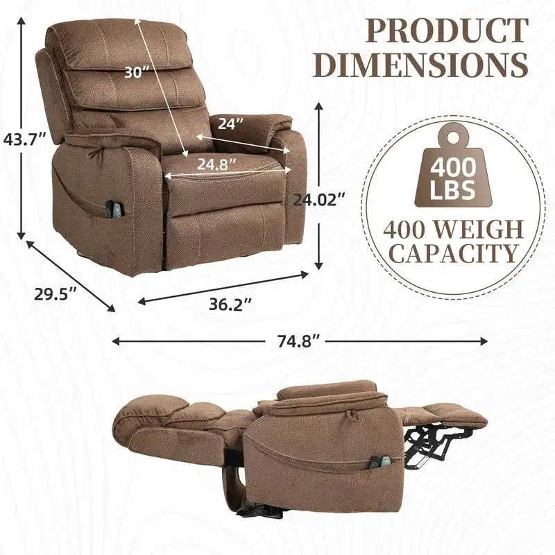 Deluxe Version Dual Motors Power Lift Recliner,Lay Flat 74.8  Length,100% Polyester,Message/Heat,Eazy Assemble