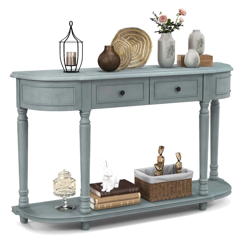 52" Retro Console Table with 2 Drawers & Open Shelf – Vintage Hallway Accent