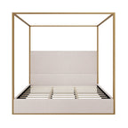 Modern Luxury Metal Canopy Bed with Tall Upholstered Headboard & Four Poster