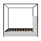 Modern Luxury Metal Canopy Bed with Tall Upholstered Headboard & Four Poster