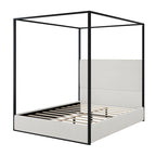 Modern Luxury Metal Canopy Bed with Tall Upholstered Headboard & Four Poster