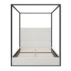Modern Luxury Metal Canopy Bed with Tall Upholstered Headboard & Four Poster
