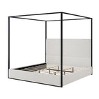 Modern Luxury Metal Canopy Bed with Tall Upholstered Headboard & Four Poster