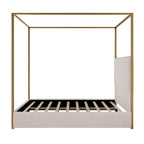 Modern Luxury Metal Canopy Bed with Tall Upholstered Headboard & Four Poster