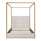 Modern Luxury Metal Canopy Bed with Tall Upholstered Headboard & Four Poster