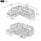 Convertible Sofa Bed Sectional Sleeper with Storage Ottoman, Two Pillows, USB Ports, and Power Sockets