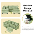 Convertible Sofa Bed Sectional Sleeper with Storage Ottoman, Two Pillows, USB Ports, and Power Sockets