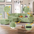 Convertible Sofa Bed Sectional Sleeper with Storage Ottoman, Two Pillows, USB Ports, and Power Sockets