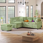 Convertible Sofa Bed Sectional Sleeper with Storage Ottoman, Two Pillows, USB Ports, and Power Sockets
