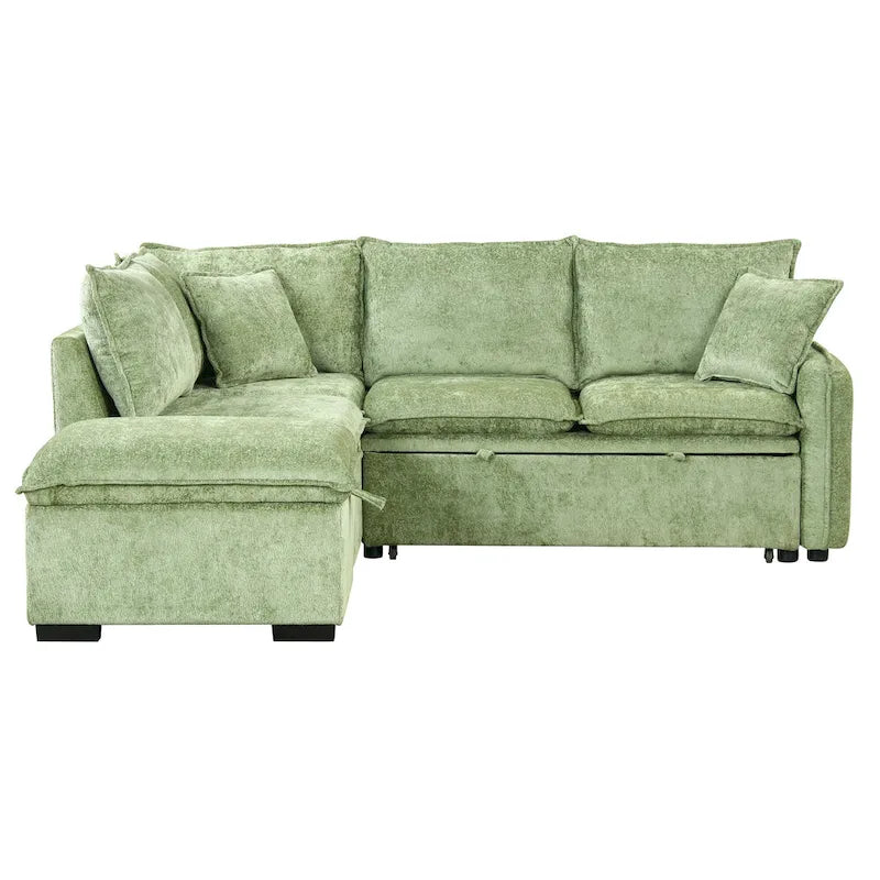 Convertible Sofa Bed Sectional Sleeper with Storage Ottoman, Two Pillows, USB Ports, and Power Sockets