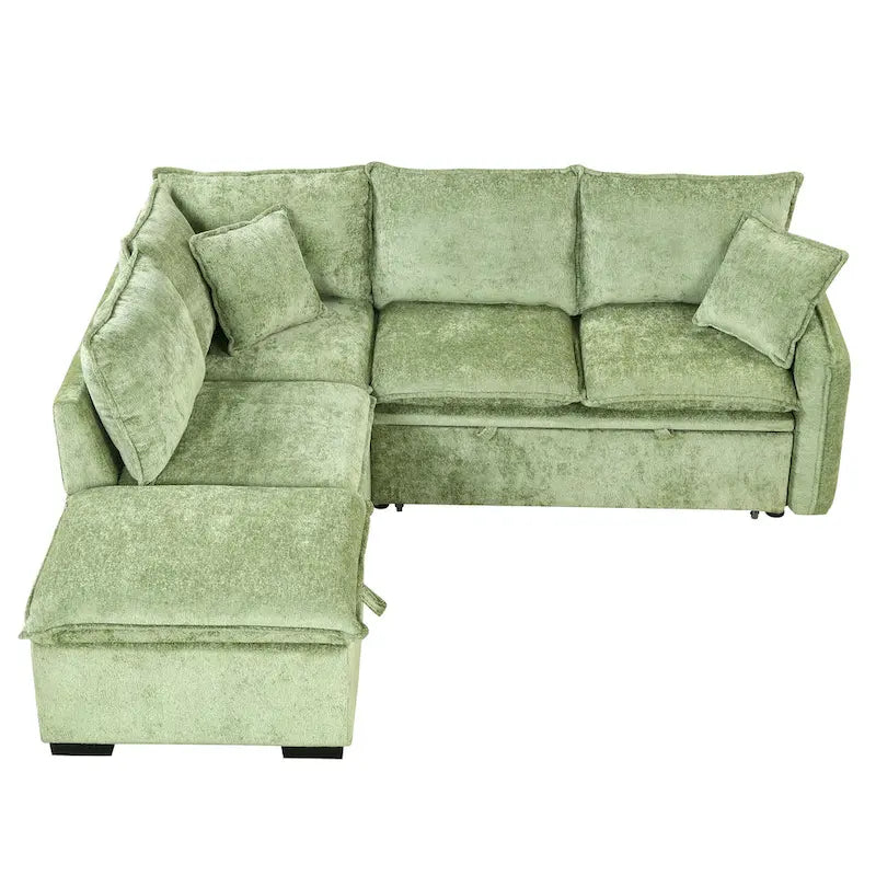 Convertible Sofa Bed Sectional Sleeper with Storage Ottoman, Two Pillows, USB Ports, and Power Sockets