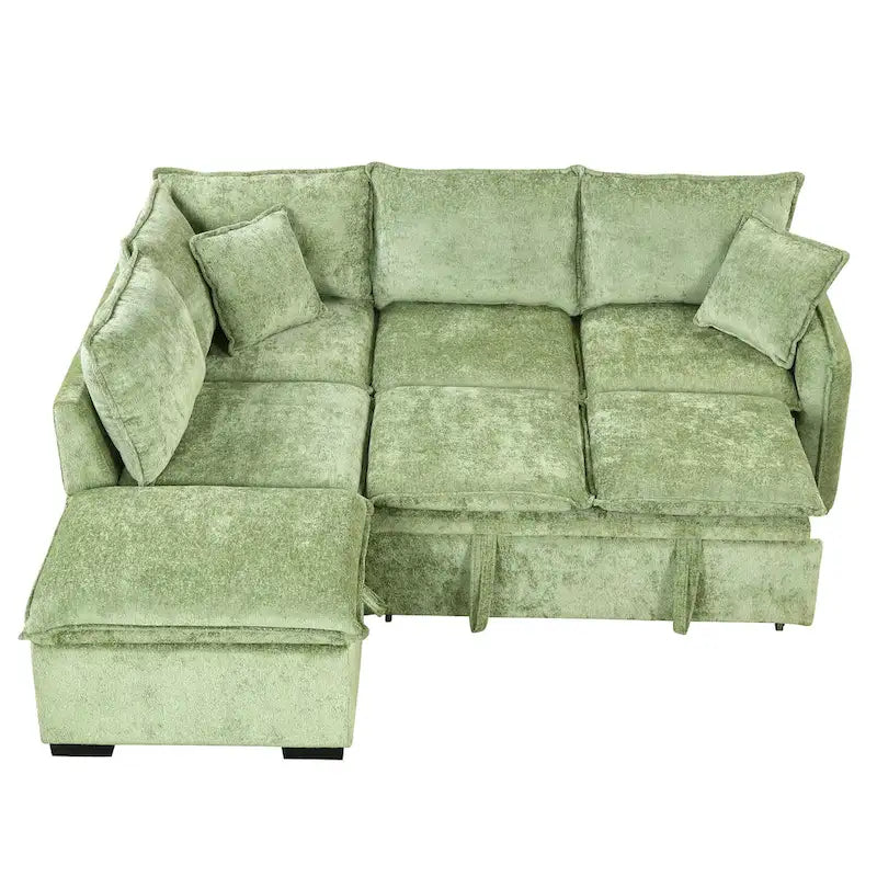 Convertible Sofa Bed Sectional Sleeper with Storage Ottoman, Two Pillows, USB Ports, and Power Sockets