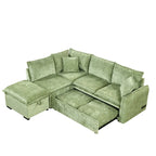 Convertible Sofa Bed Sectional Sleeper with Storage Ottoman, Two Pillows, USB Ports, and Power Sockets