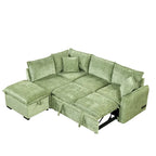 Convertible Sofa Bed Sectional Sleeper with Storage Ottoman, Two Pillows, USB Ports, and Power Sockets
