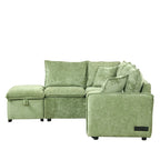 Convertible Sofa Bed Sectional Sleeper with Storage Ottoman, Two Pillows, USB Ports, and Power Sockets
