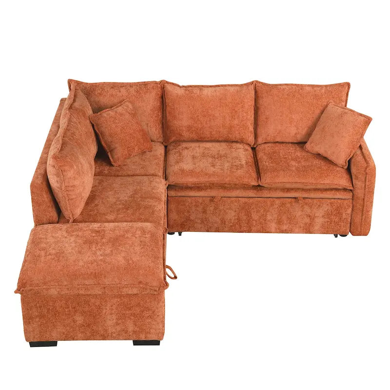 Convertible Sofa Bed Sectional Sleeper with Storage Ottoman, Two Pillows, USB Ports, and Power Sockets