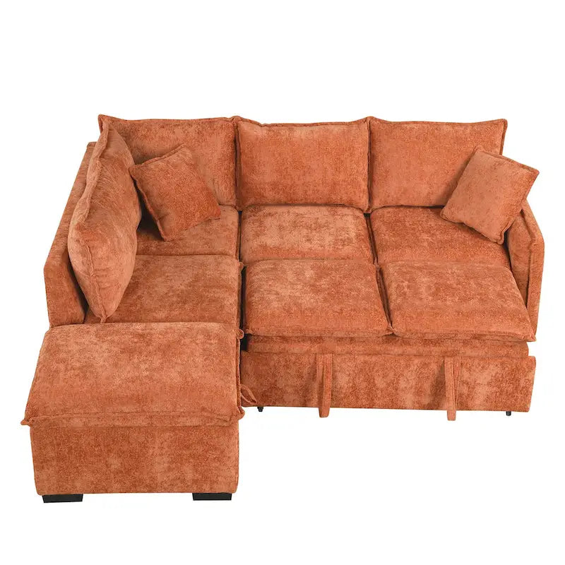 Convertible Sofa Bed Sectional Sleeper with Storage Ottoman, Two Pillows, USB Ports, and Power Sockets