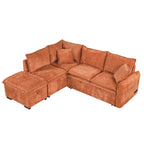 Convertible Sofa Bed Sectional Sleeper with Storage Ottoman, Two Pillows, USB Ports, and Power Sockets