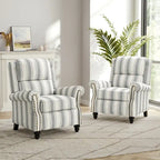 2 Set Nail-head Padded Seat Pushback Recliner Chair