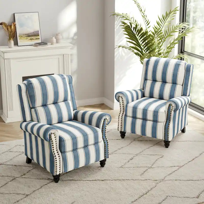 2 Set Nail-head Padded Seat Pushback Recliner Chair