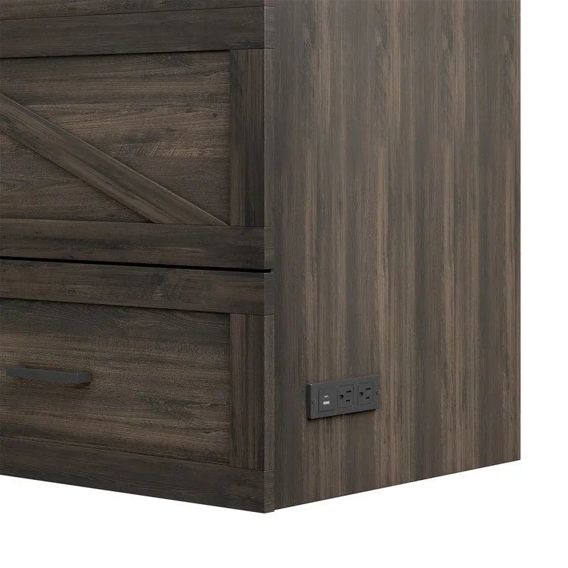 Farmhouse Murphy Bed Wall Bed with a Large Drawer, Full/Queen Size Foldable Murphy Cabinet Bed with Charging Station