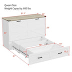 Farmhouse Murphy Bed Wall Bed with a Large Drawer, Full/Queen Size Foldable Murphy Cabinet Bed with Charging Station