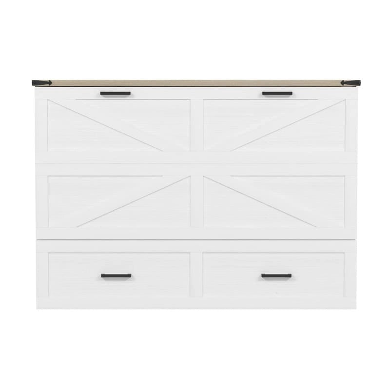 Farmhouse Murphy Bed Wall Bed with a Large Drawer, Full/Queen Size Foldable Murphy Cabinet Bed with Charging Station