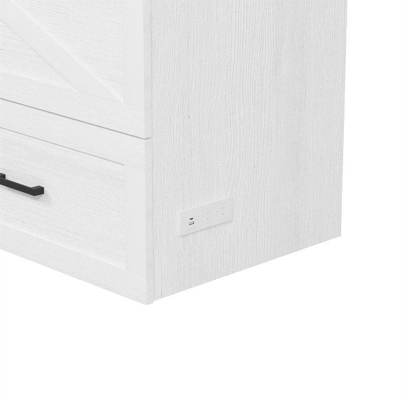 Farmhouse Murphy Bed Wall Bed with a Large Drawer, Full/Queen Size Foldable Murphy Cabinet Bed with Charging Station