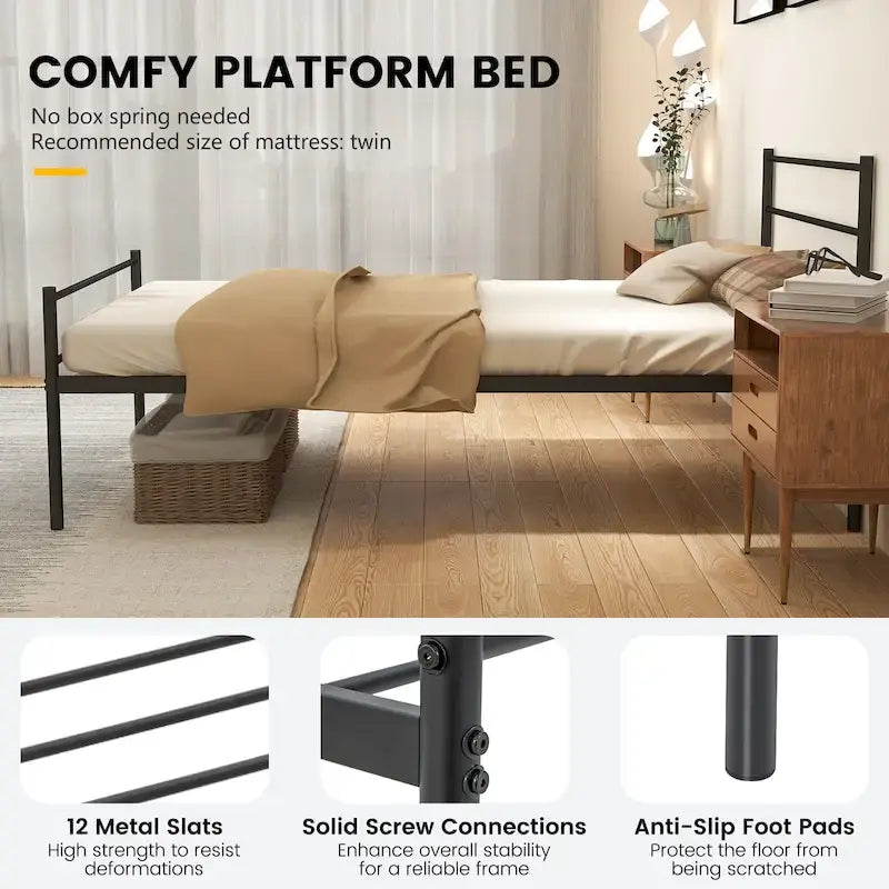 Costway Twin Metal Bed Frame Mattress Foundation No Box Spring Needed