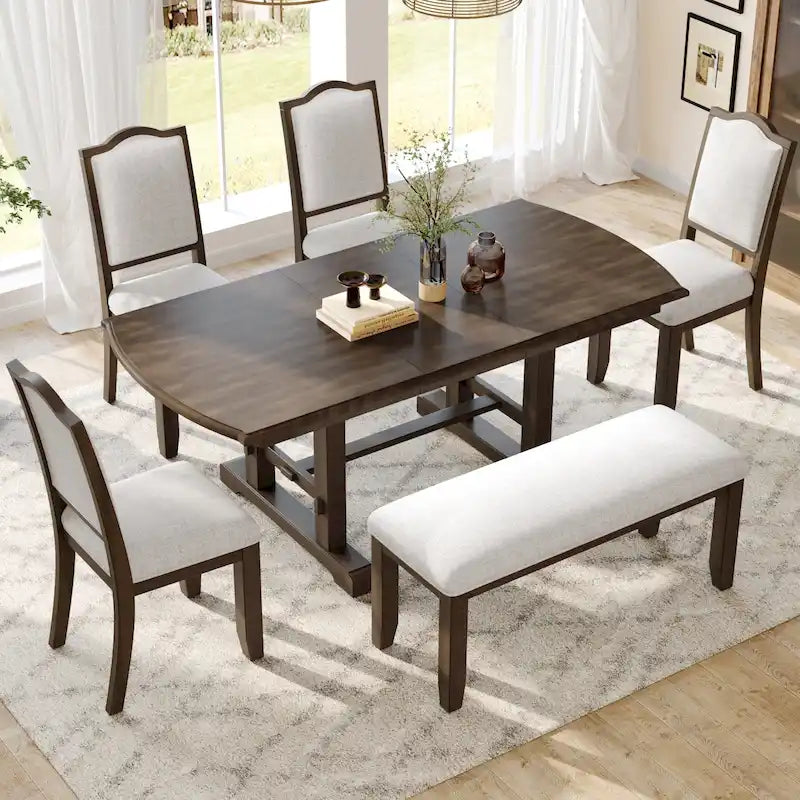 60-78 Extendable Dining Table, Farmhouse Wooden Kitchen Table with Removable Leaf, Large Expanding Table for 4-8