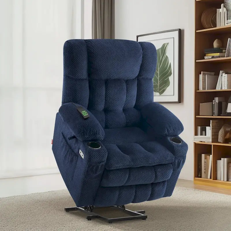 MCombo Medium Dual Motor Power Lift Recliner Chair Infinite Position, Massage and Heat, Extended Footrest, Fabric 7890