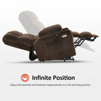 MCombo Medium Dual Motor Power Lift Recliner Chair Infinite Position, Massage and Heat, Extended Footrest, Fabric 7890