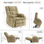 MCombo Medium Dual Motor Power Lift Recliner Chair Infinite Position, Massage and Heat, Extended Footrest, Fabric 7890