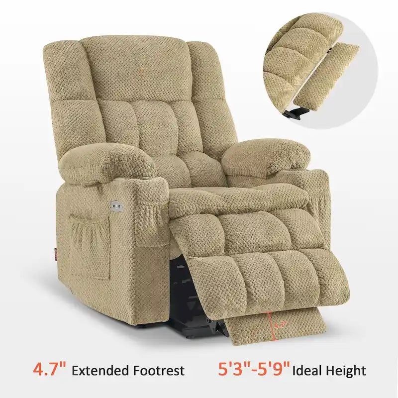 MCombo Medium Dual Motor Power Lift Recliner Chair Infinite Position, Massage and Heat, Extended Footrest, Fabric 7890
