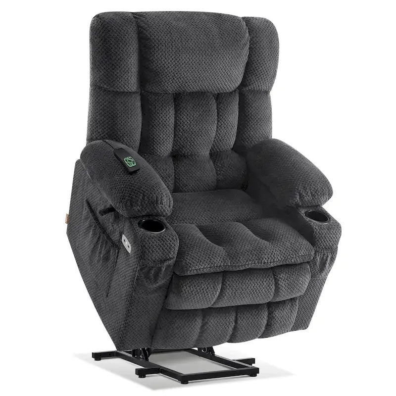 MCombo Medium Dual Motor Power Lift Recliner Chair Infinite Position, Massage and Heat, Extended Footrest, Fabric 7890