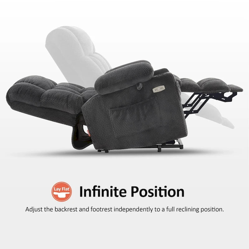 MCombo Medium Dual Motor Power Lift Recliner Chair Infinite Position, Massage and Heat, Extended Footrest, Fabric 7890