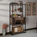 DH BASIC Industrial Reclaimed Oak 67-inch Metal 6-Wine Slots Baker's Rack by Denhour