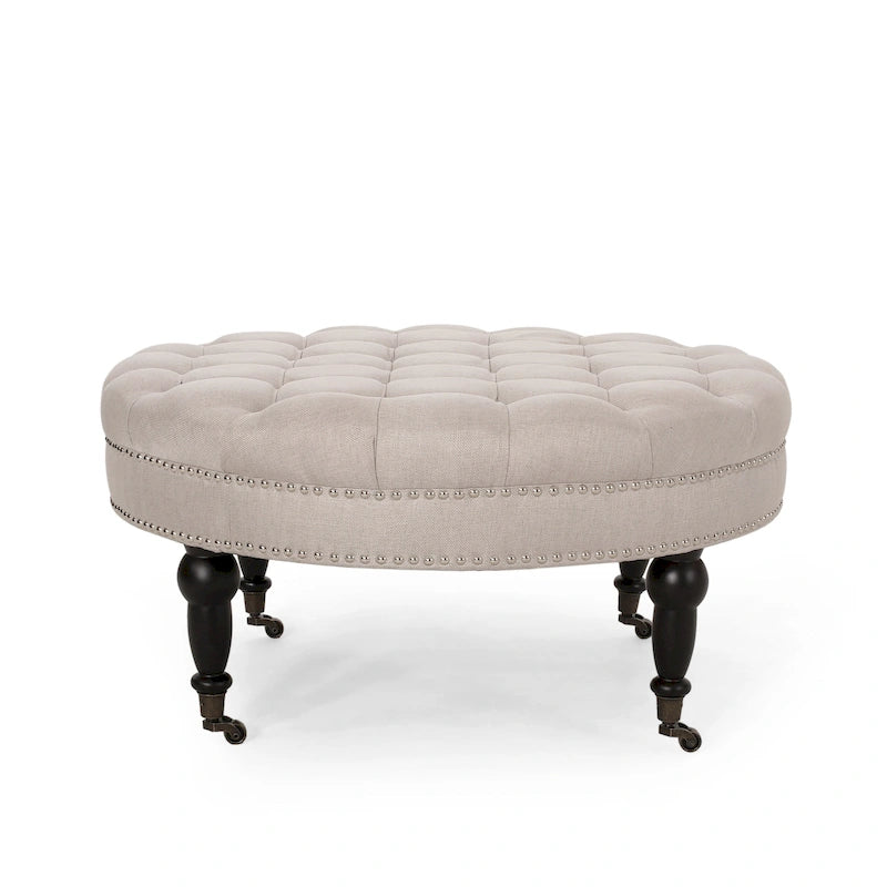 Cimarron Contemporary Round Ottoman with Rolling Casters by Christopher Knight Home