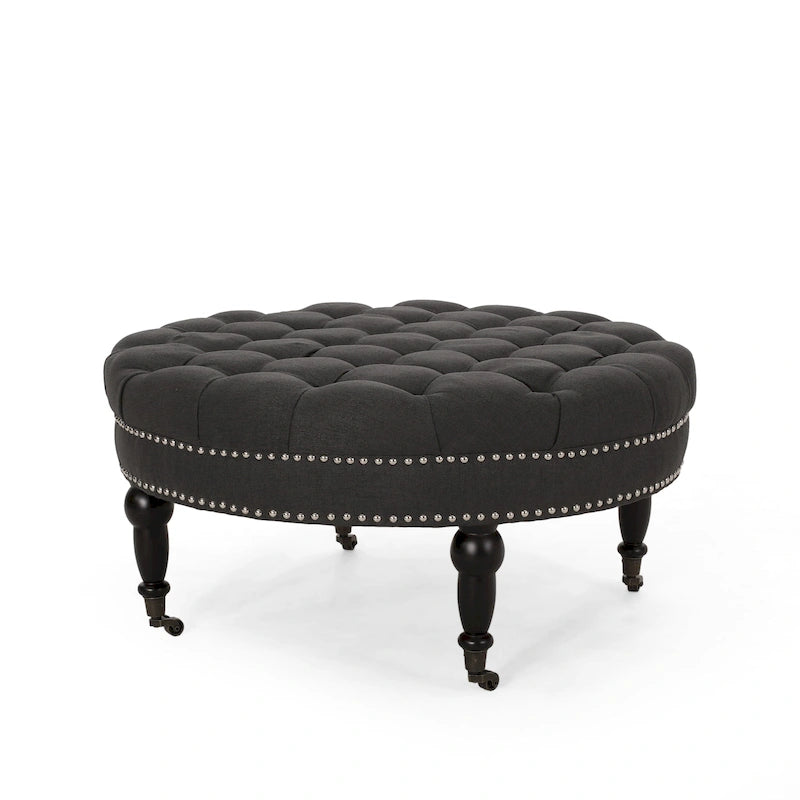 Cimarron Contemporary Round Ottoman with Rolling Casters by Christopher Knight Home