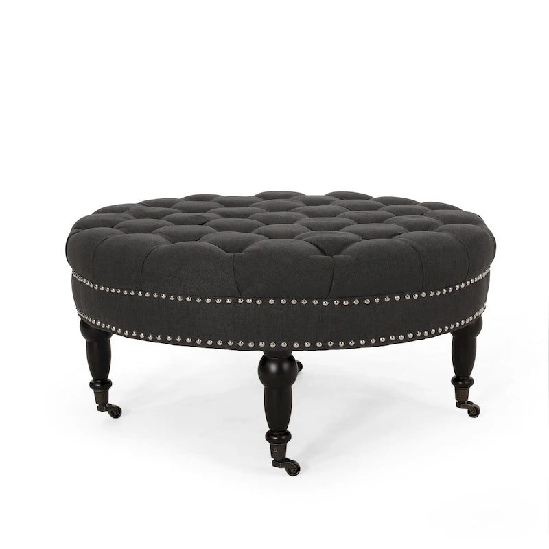 Cimarron Contemporary Round Ottoman with Rolling Casters by Christopher Knight Home