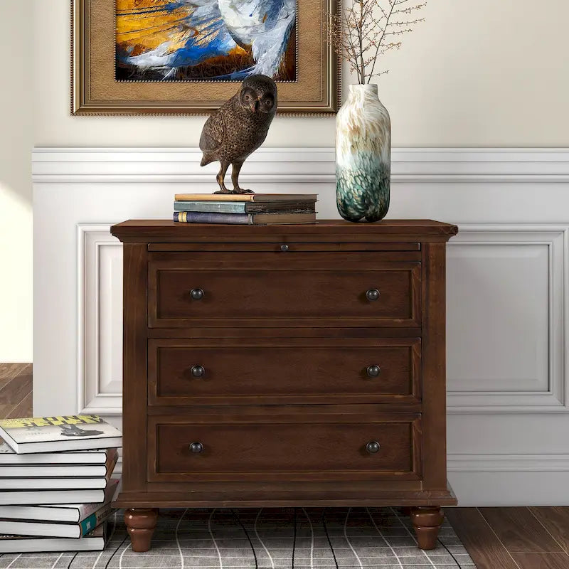 Wood 3-Drawer Storage Cabinet with Pull-Out Tray - 16.90 x 28.00 x 28.10