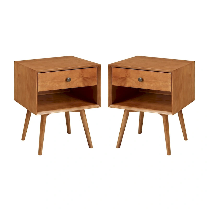 Middlebrook Mid-Century Solid Wood 1-Drawer Nightstand, Set of 2