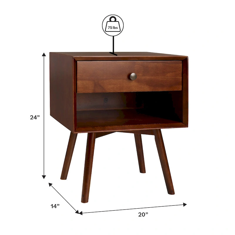 Middlebrook Mid-Century Solid Wood 1-Drawer Nightstand, Set of 2