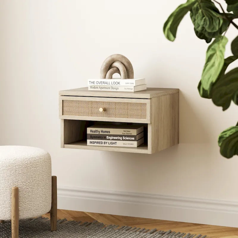 Nathan James Jackson Modern Floating Bedroom Nightstand with Storage Drawer and Open Shelf Cubby