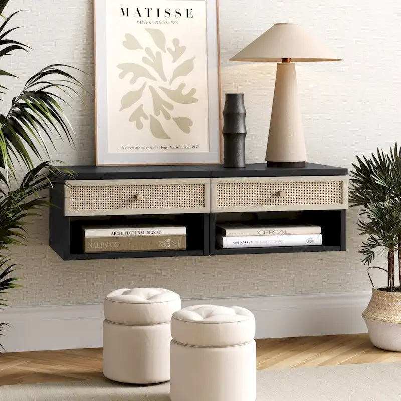 Nathan James Jackson Modern Floating Bedroom Nightstand with Storage Drawer and Open Shelf Cubby