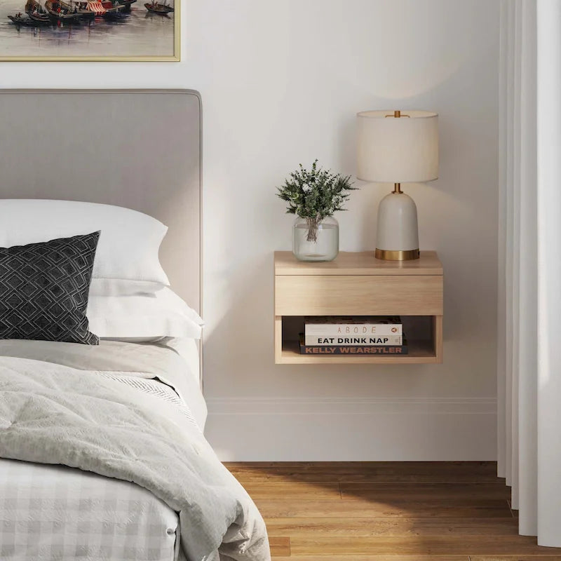 Nathan James Jackson Modern Floating Bedroom Nightstand with Storage Drawer and Open Shelf Cubby