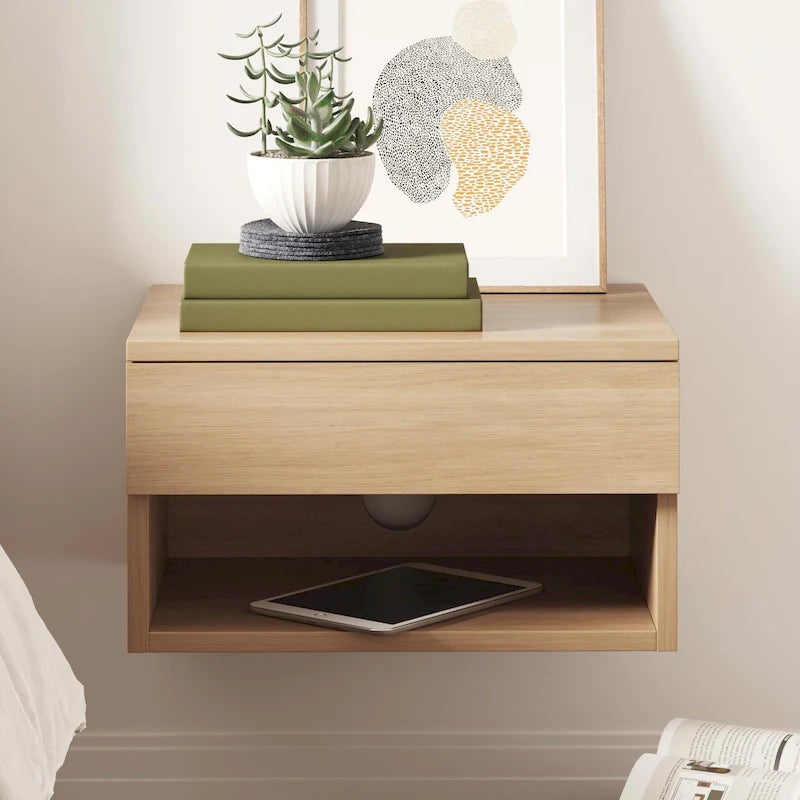Nathan James Jackson Modern Floating Bedroom Nightstand with Storage Drawer and Open Shelf Cubby