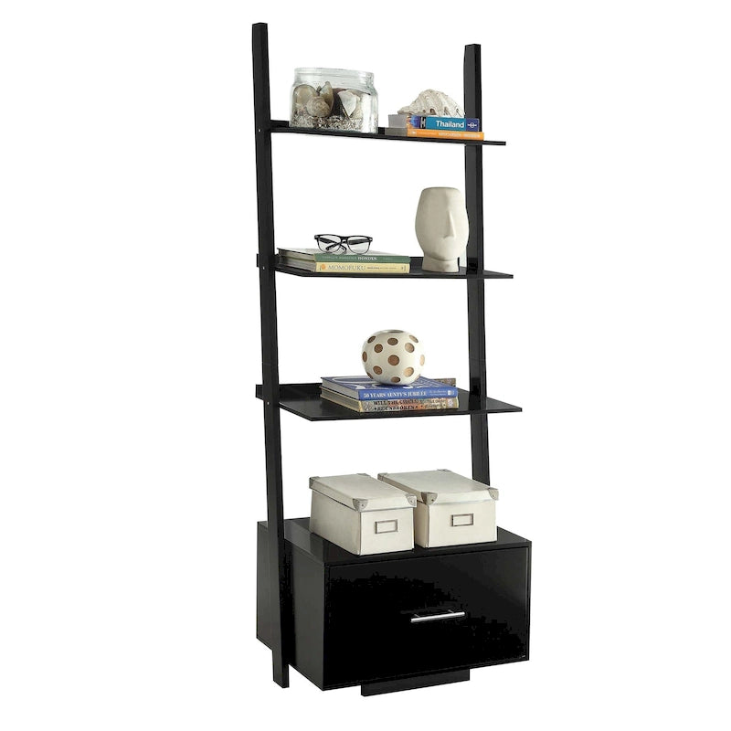 Convenience Concepts American Heritage Ladder Bookshelf with File Drawer