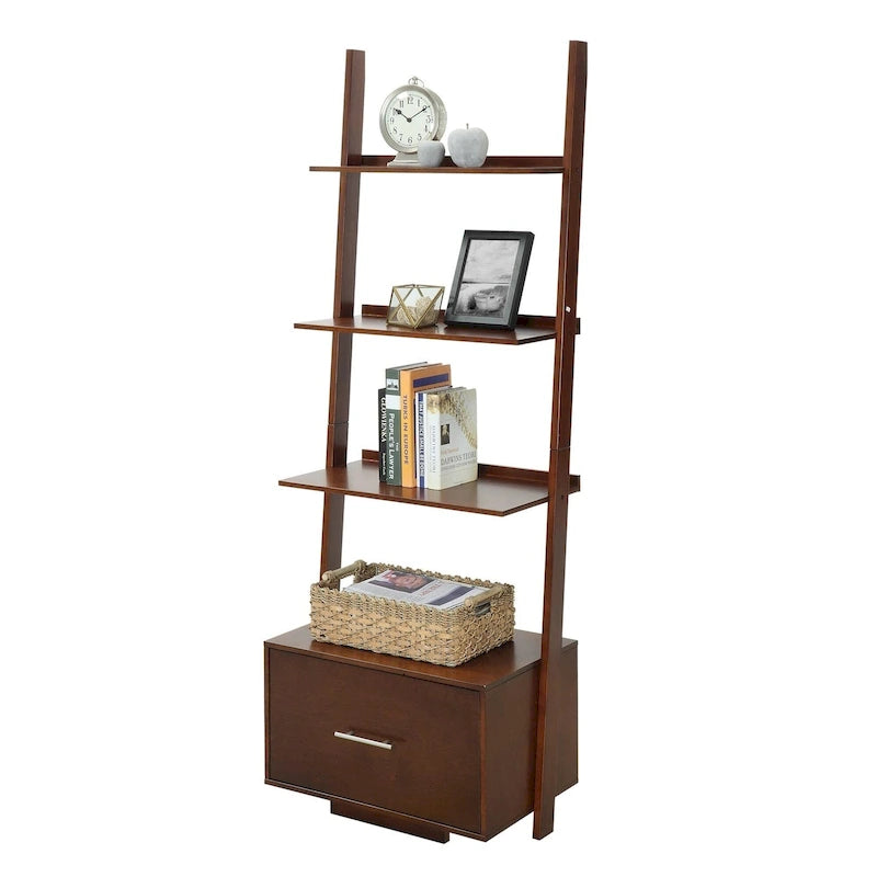 Convenience Concepts American Heritage Ladder Bookshelf with File Drawer