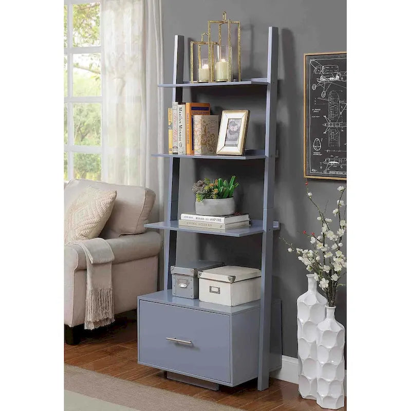 Convenience Concepts American Heritage Ladder Bookshelf with File Drawer